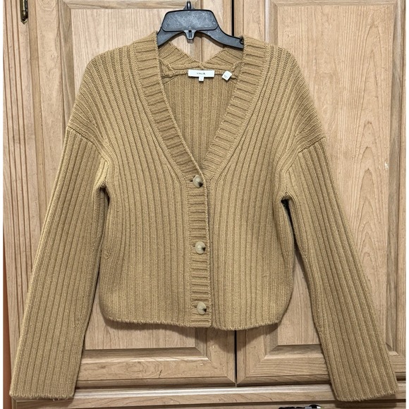 Vince Sweaters - Vince Wool Cashmere Ribbed Cropped Cardigan Camel Tan Size Large Button Front